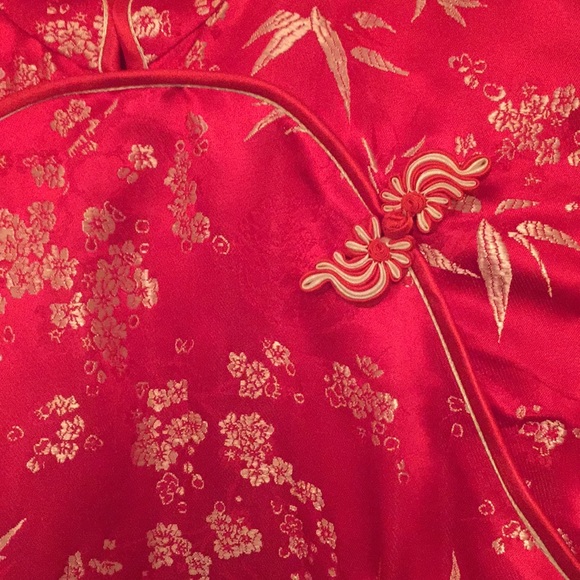 Vintage Styled Red Silk Floral Dress - Picture 3 of 4